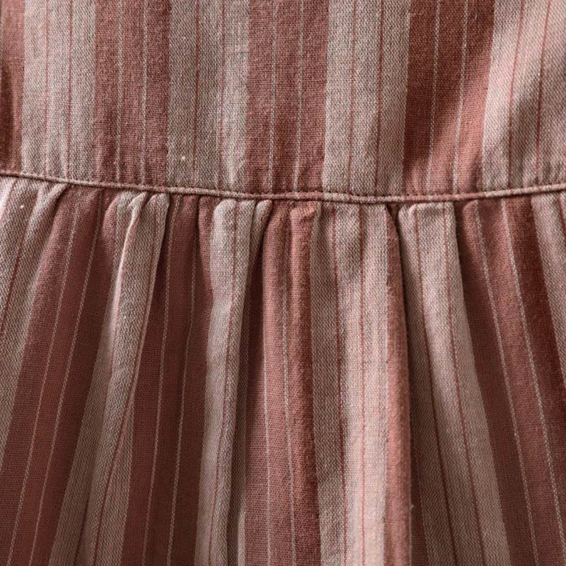 Nimara Ritual Fall Vertical Stripes Button Down Stand Collar Long Sleeve Women's Cotton Shirt