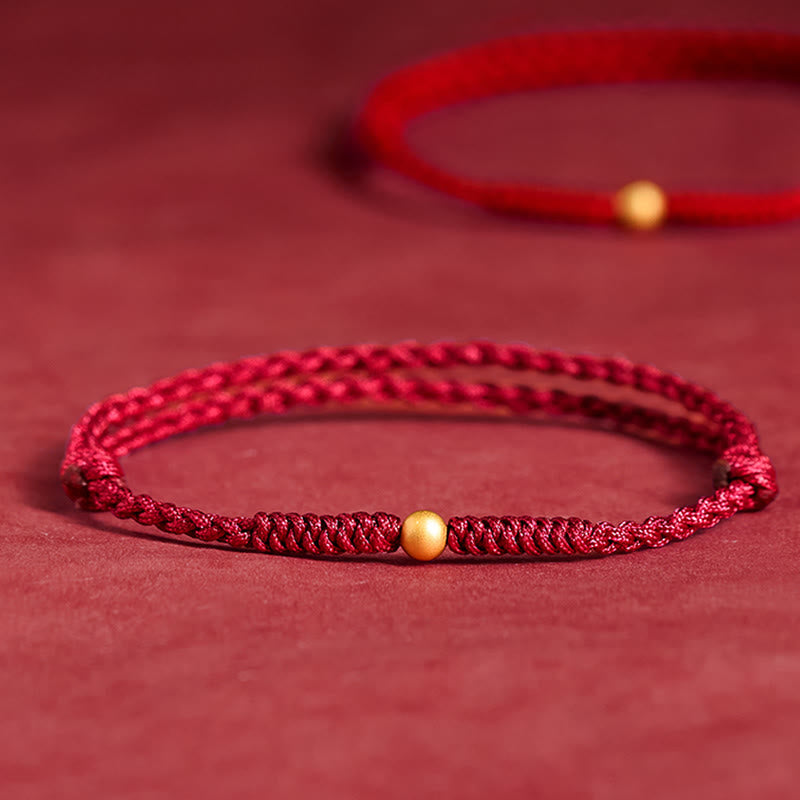 Nimara Ritual 925 Sterling Silver Plated Gold Single Bead Strength Braided Red Rope Bracelet Anklet