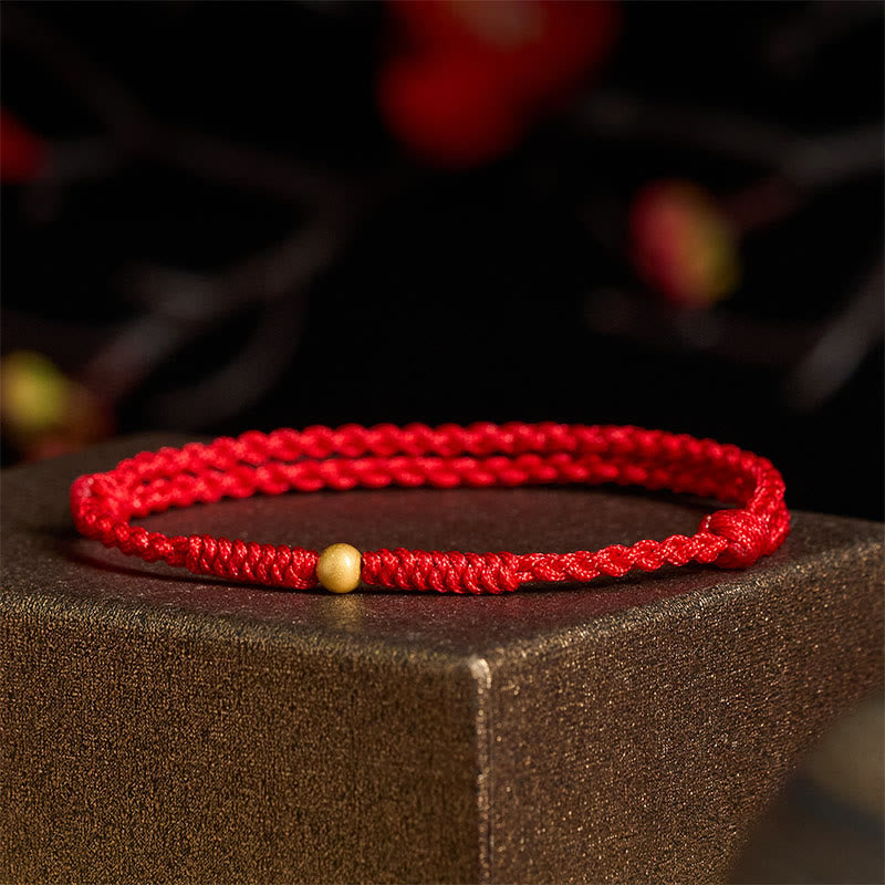 Nimara Ritual 925 Sterling Silver Plated Gold Single Bead Strength Braided Red Rope Bracelet Anklet