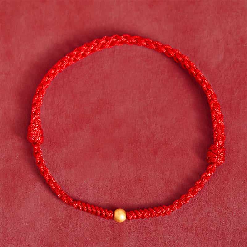 Nimara Ritual 925 Sterling Silver Plated Gold Single Bead Strength Braided Red Rope Bracelet Anklet