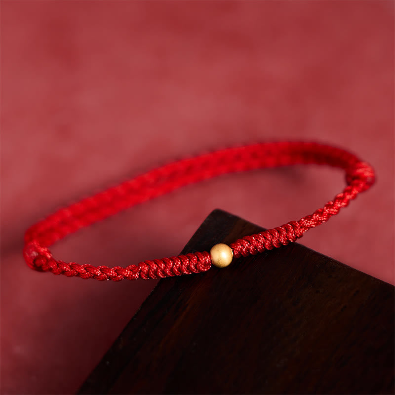 Nimara Ritual 925 Sterling Silver Plated Gold Single Bead Strength Braided Red Rope Bracelet Anklet