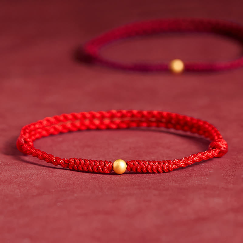 Nimara Ritual "A Simple Wish for You" 925 Sterling Silver Plated Gold Single Bead Red Rope Bracelet Anklet Includes Gift Message Card