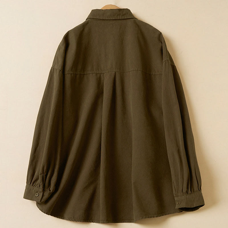 Nimara Ritual Casual Buttons Design Women's Stand Collar Long Sleeve Cotton Shirt