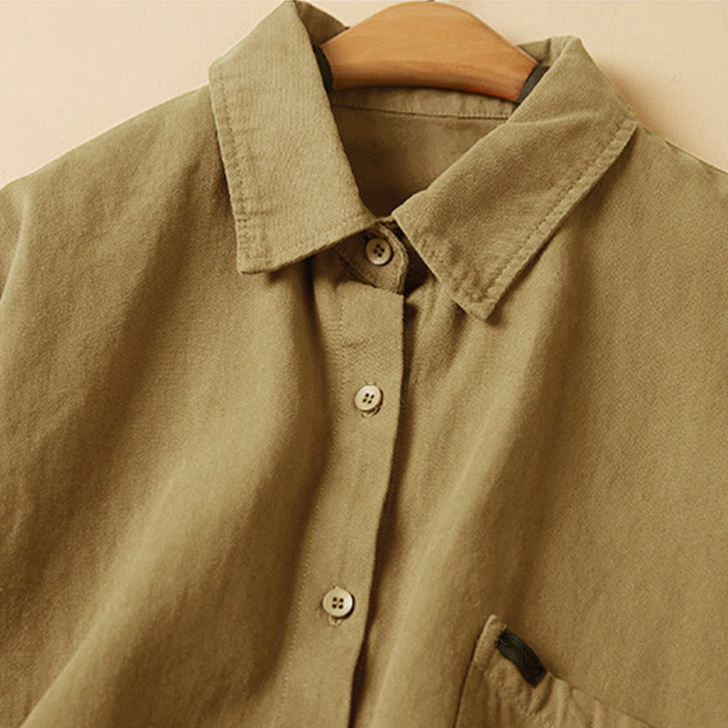 Nimara Ritual Casual Buttons Design Women's Stand Collar Long Sleeve Cotton Shirt