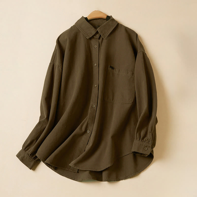 Nimara Ritual Casual Buttons Design Women's Stand Collar Long Sleeve Cotton Shirt
