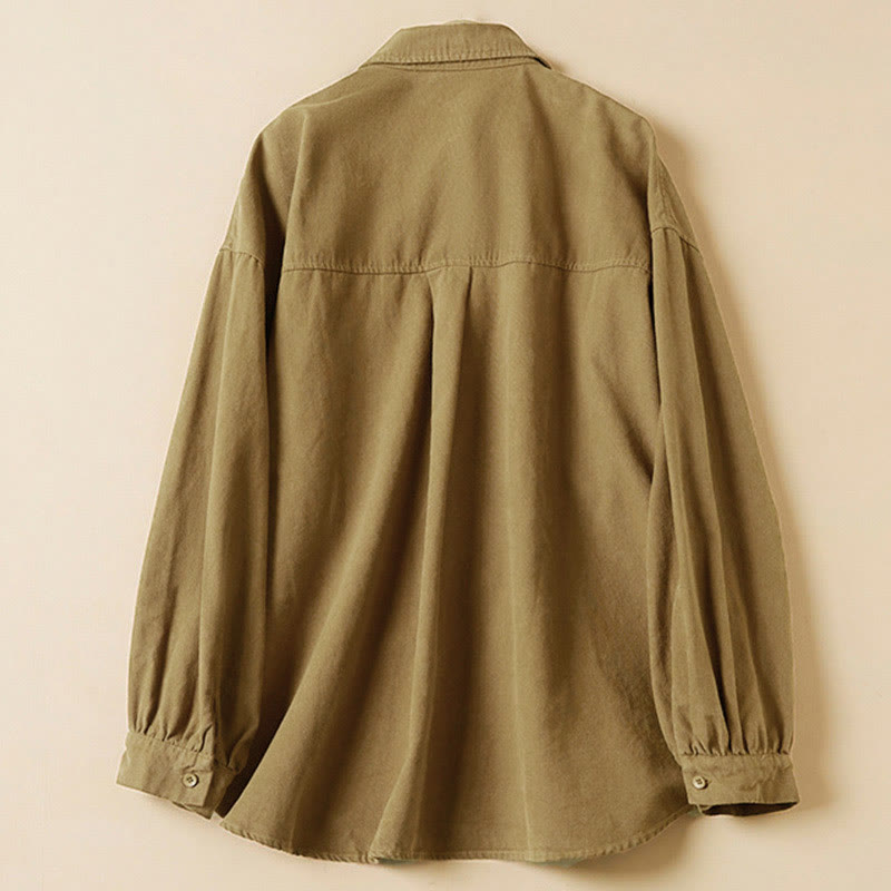 Nimara Ritual Casual Buttons Design Women's Stand Collar Long Sleeve Cotton Shirt