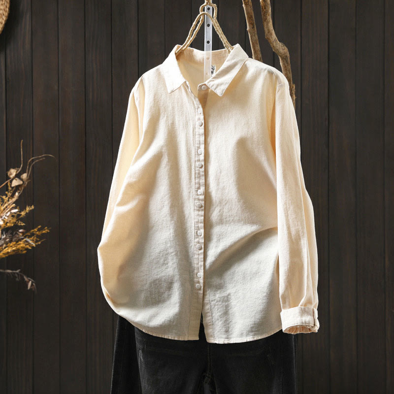 Nimara Ritual Fall Solid Color Button Down Stand Collar Long Sleeve Women's Cotton Shirt