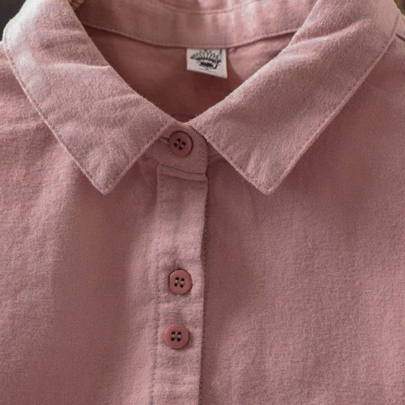 Nimara Ritual Fall Solid Color Button Down Stand Collar Long Sleeve Women's Cotton Shirt