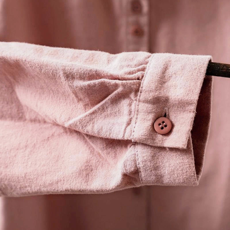Nimara Ritual Fall Solid Color Button Down Stand Collar Long Sleeve Women's Cotton Shirt