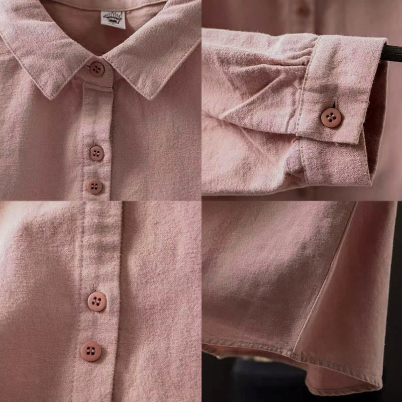 Nimara Ritual Fall Solid Color Button Down Stand Collar Long Sleeve Women's Cotton Shirt
