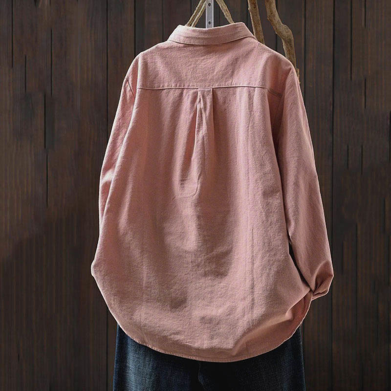 Nimara Ritual Fall Solid Color Button Down Stand Collar Long Sleeve Women's Cotton Shirt