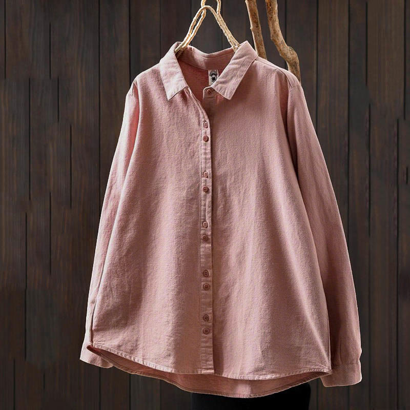 Nimara Ritual Fall Solid Color Button Down Stand Collar Long Sleeve Women's Cotton Shirt