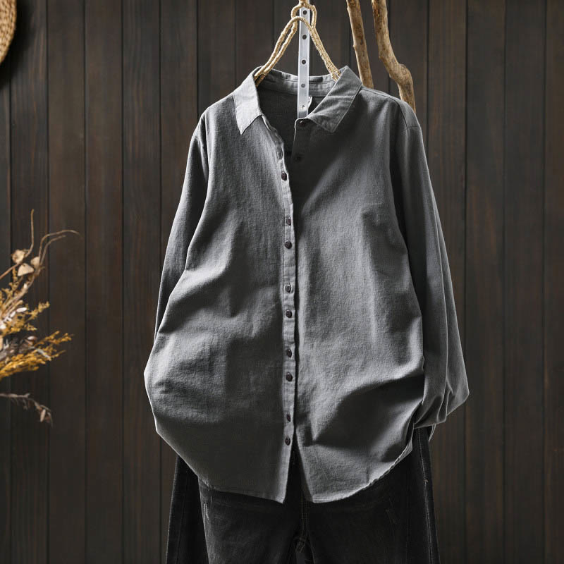 Nimara Ritual Fall Solid Color Button Down Stand Collar Long Sleeve Women's Cotton Shirt