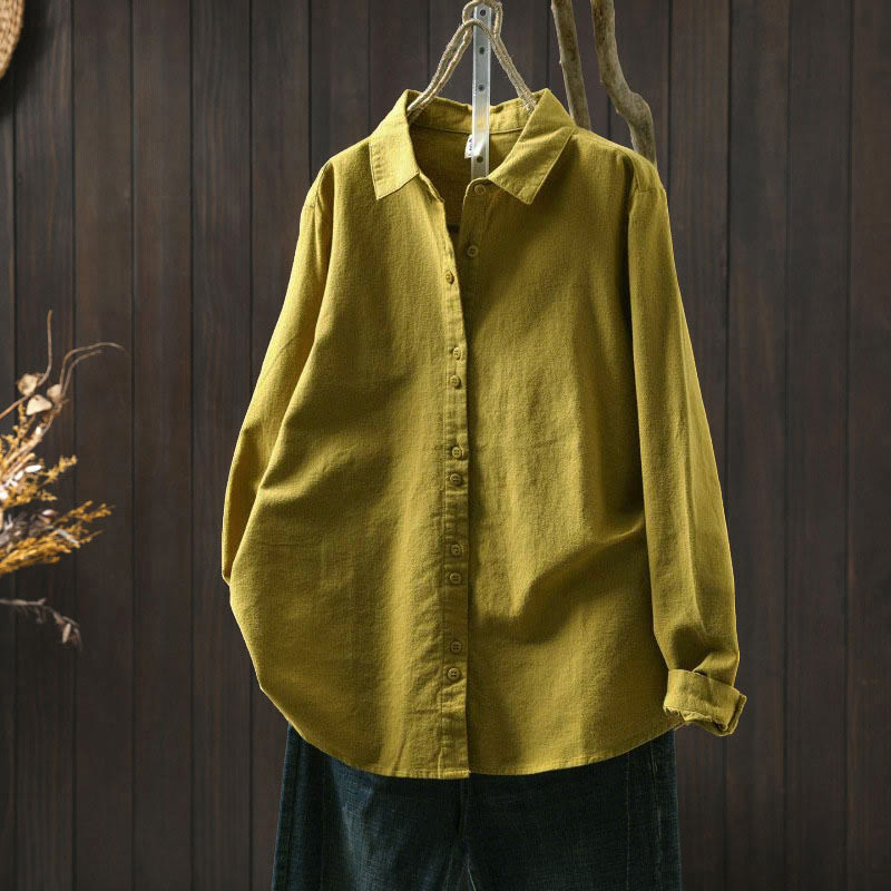 Nimara Ritual Fall Solid Color Button Down Stand Collar Long Sleeve Women's Cotton Shirt