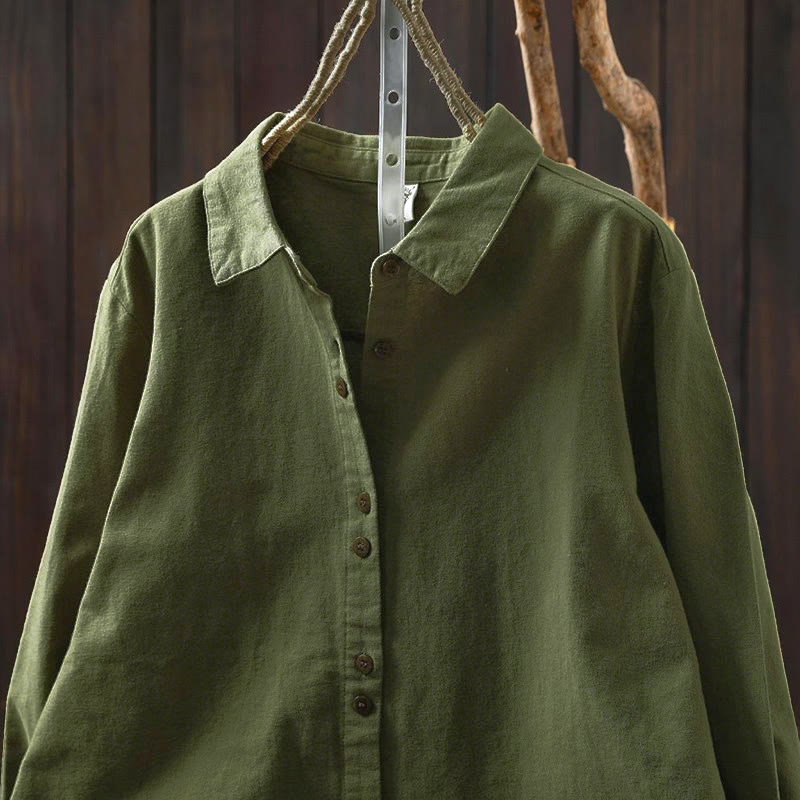 Nimara Ritual Fall Solid Color Button Down Stand Collar Long Sleeve Women's Cotton Shirt