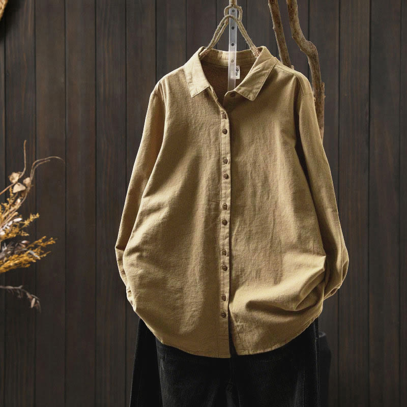 Nimara Ritual Fall Solid Color Button Down Stand Collar Long Sleeve Women's Cotton Shirt