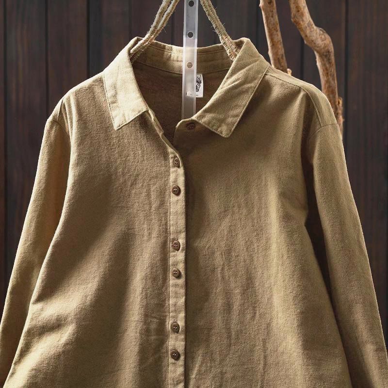 Nimara Ritual Fall Solid Color Button Down Stand Collar Long Sleeve Women's Cotton Shirt