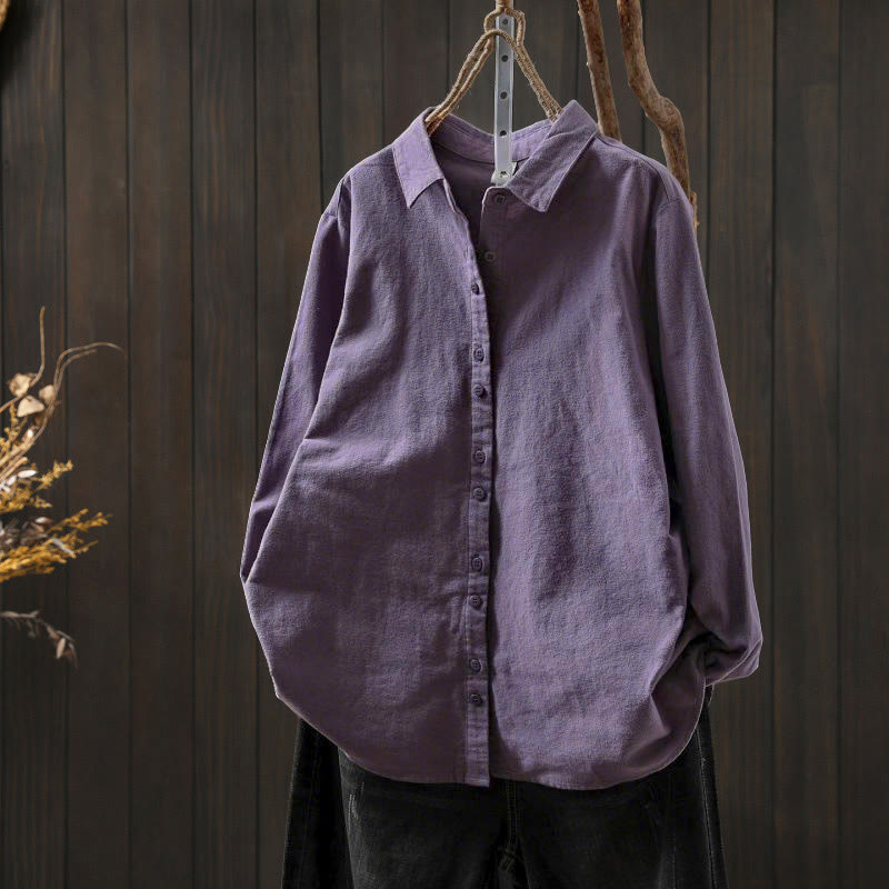 Nimara Ritual Fall Solid Color Button Down Stand Collar Long Sleeve Women's Cotton Shirt