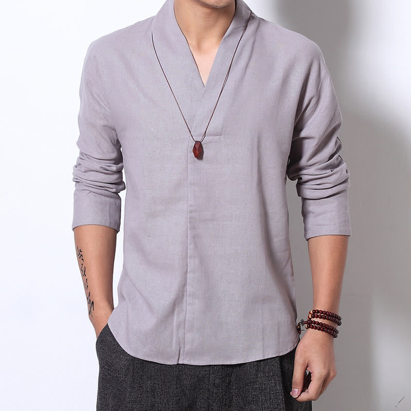 Nimara Ritual Casual V-Neck Long Sleeve Shirt Men Clothing