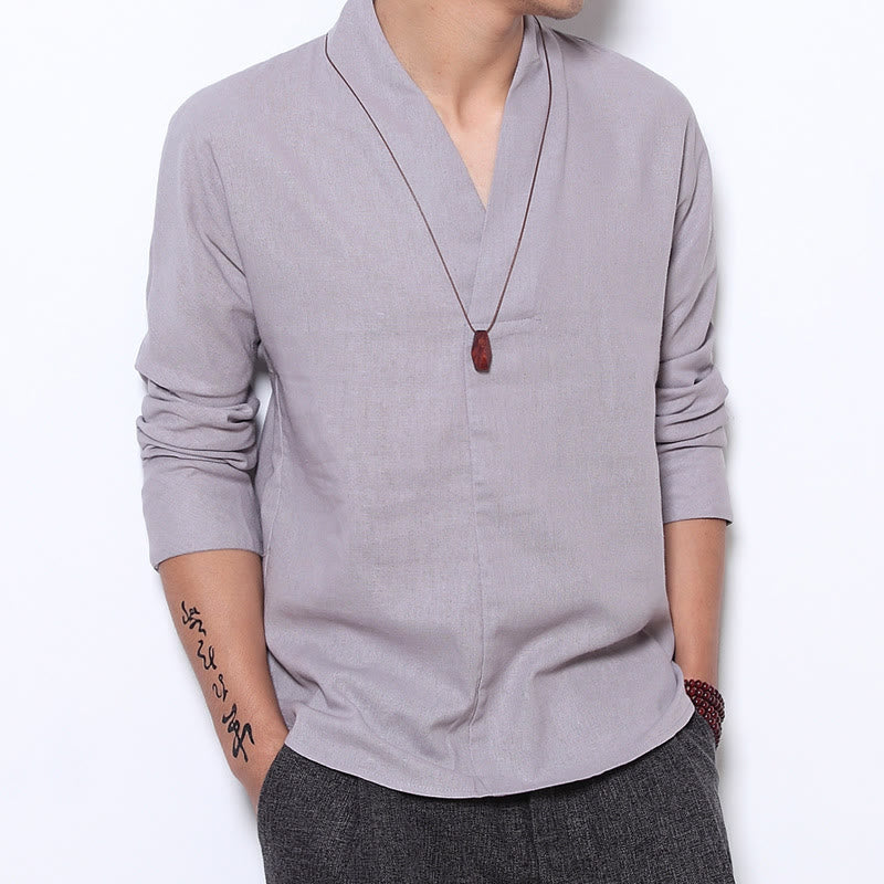 Nimara Ritual Casual V-Neck Long Sleeve Shirt Men Clothing