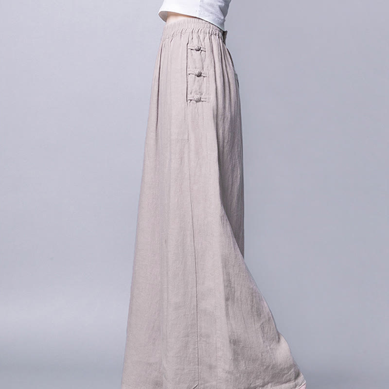 Nimara Ritual Casual Frog-Button High Waist Wide Leg Pants With Pockets