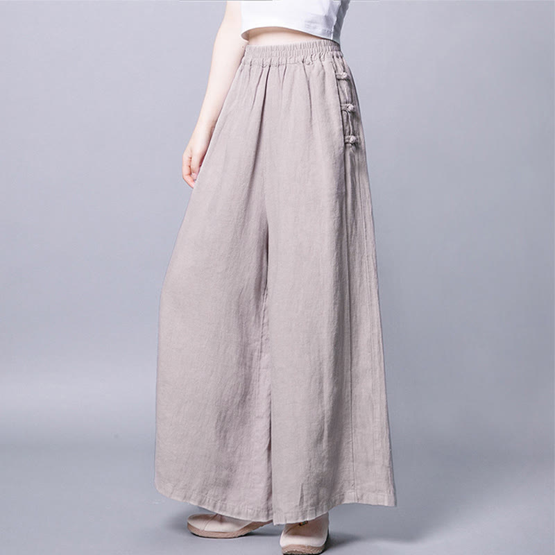 Nimara Ritual Casual Frog-Button High Waist Wide Leg Pants With Pockets
