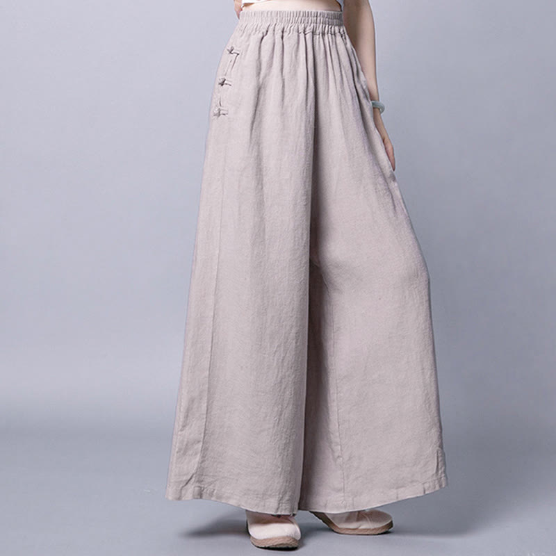 Nimara Ritual Casual Frog-Button High Waist Wide Leg Pants With Pockets