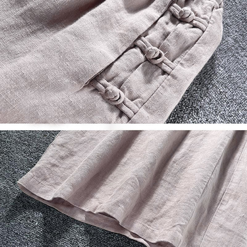 Nimara Ritual Casual Frog-Button High Waist Wide Leg Pants With Pockets