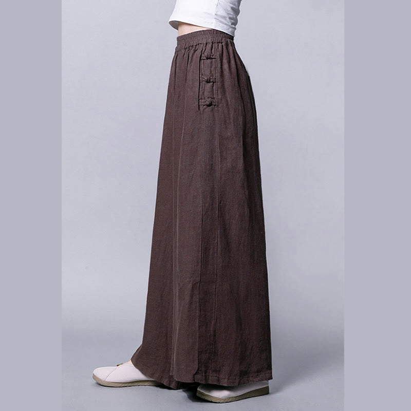 Nimara Ritual Casual Frog-Button High Waist Wide Leg Pants With Pockets
