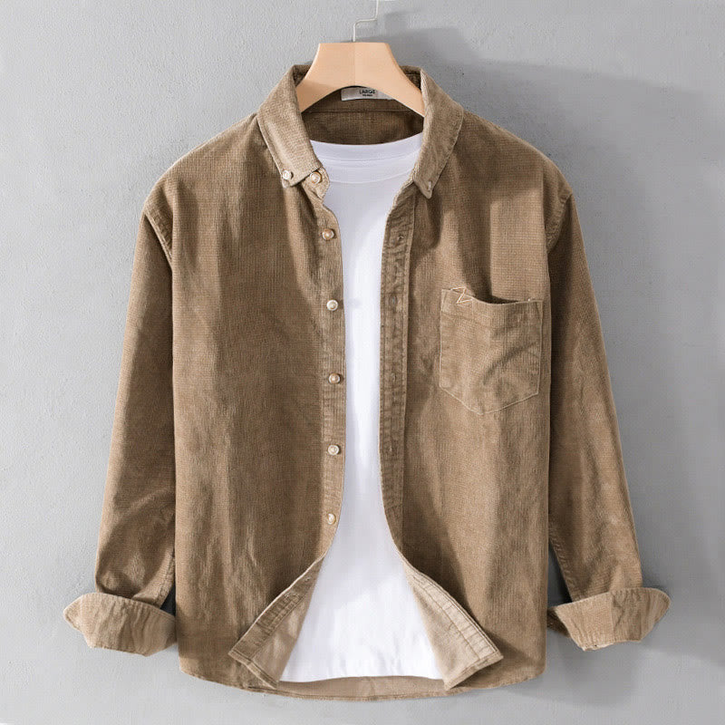 Nimara Ritual Casual Corduroy Solid Color Men's Long Sleeve Cotton Thickened Jacket With Pockets