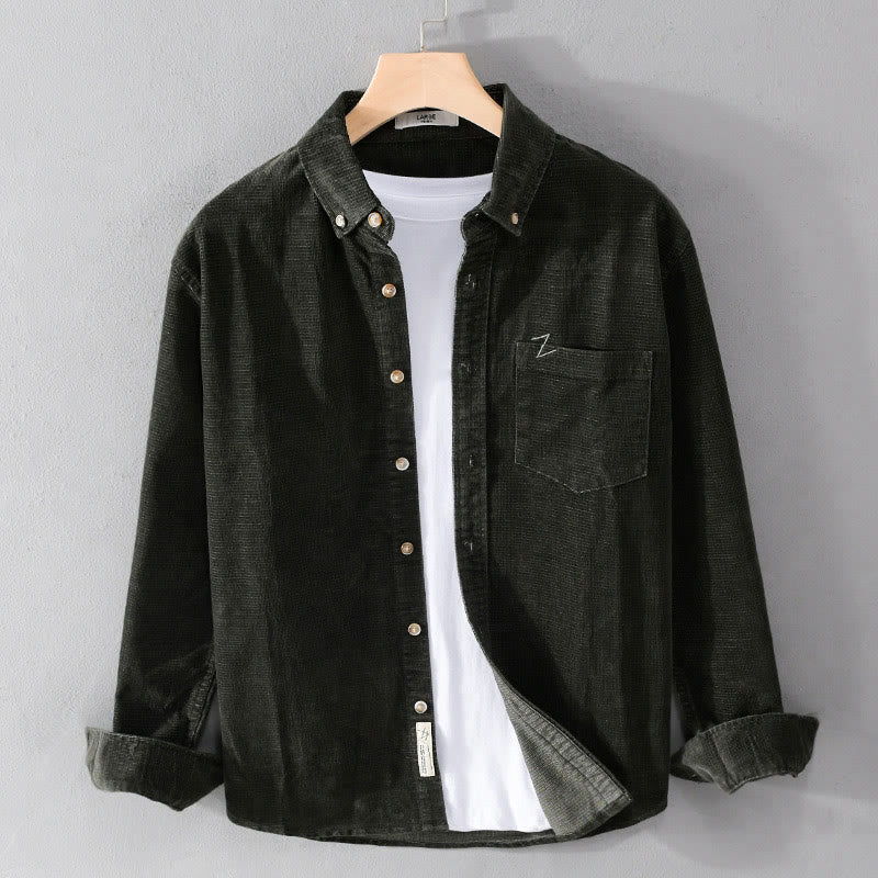 Nimara Ritual Casual Corduroy Solid Color Men's Long Sleeve Cotton Thickened Jacket With Pockets