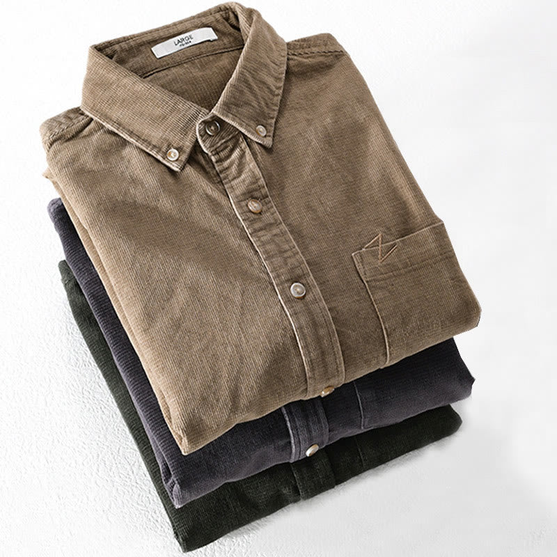 Nimara Ritual Casual Corduroy Solid Color Men's Long Sleeve Cotton Thickened Jacket With Pockets