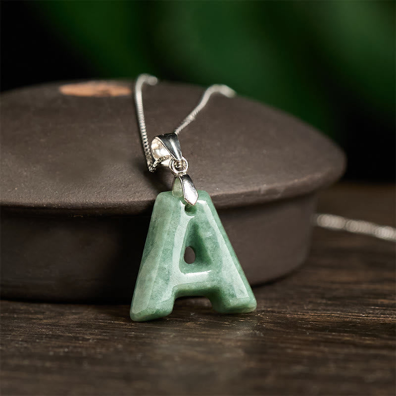 Nimara Ritual "May You Find Your Own Meaning" Natural A-Z Letter Jade Titanium Steel Chain Necklace Includes Gift Message Card