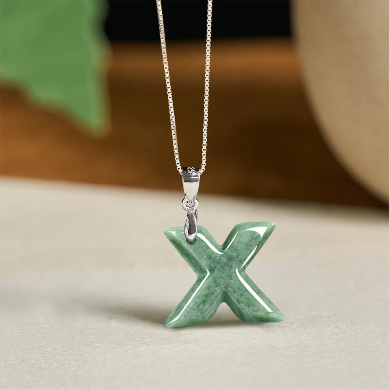 Nimara Ritual "May You Find Your Own Meaning" Natural A-Z Letter Jade 925 Sterling Silver Chain Necklace Includes Gift Message Card