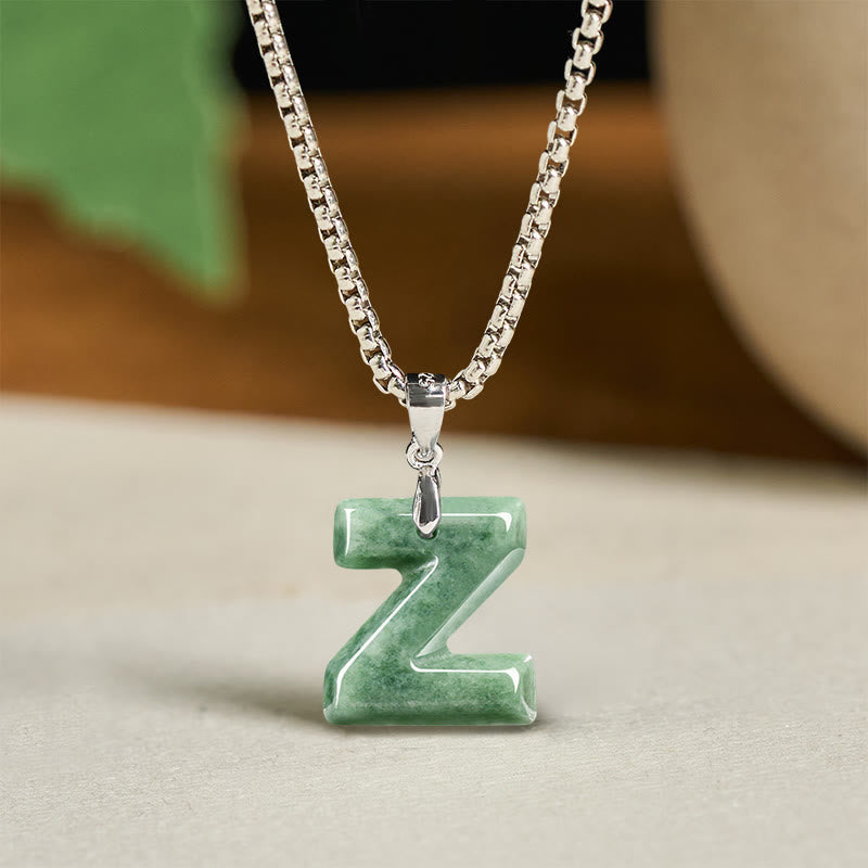 Nimara Ritual "May You Find Your Own Meaning" Natural A-Z Letter Jade Titanium Steel Chain Necklace Includes Gift Message Card