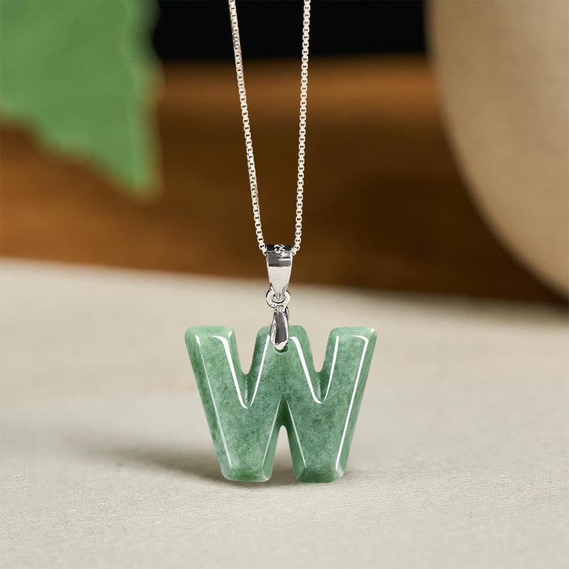 Nimara Ritual "May You Find Your Own Meaning" Natural A-Z Letter Jade 925 Sterling Silver Chain Necklace Includes Gift Message Card