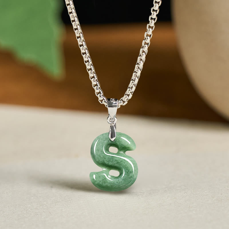Nimara Ritual "May You Find Your Own Meaning" Natural A-Z Letter Jade Titanium Steel Chain Necklace Includes Gift Message Card