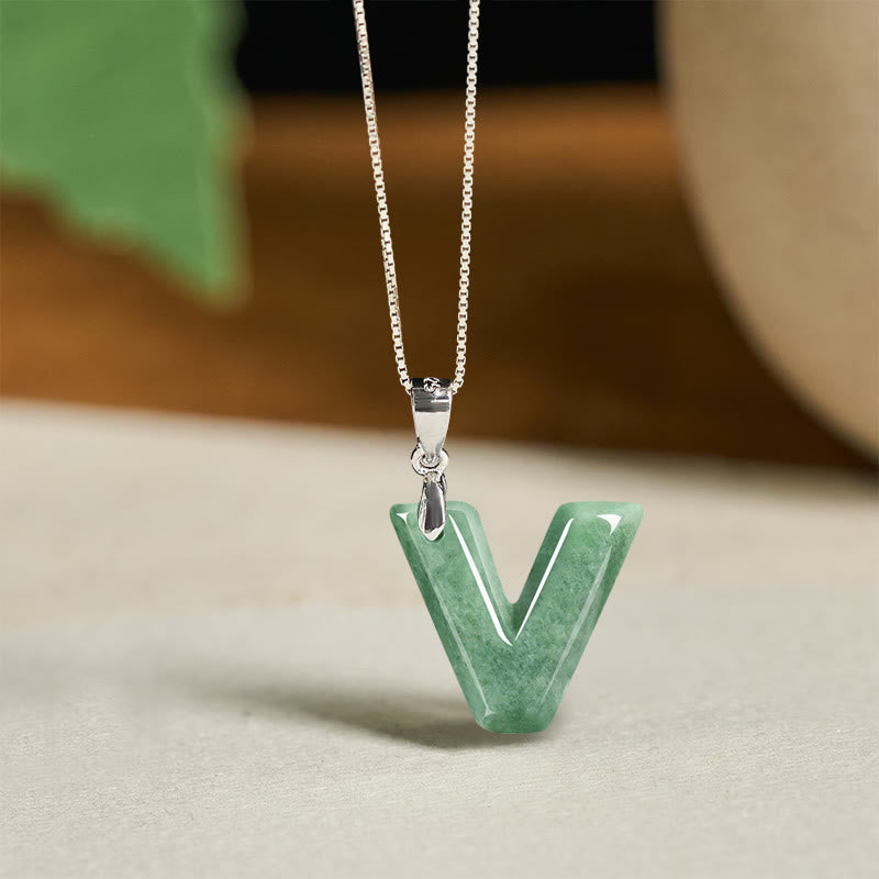 Nimara Ritual "May You Find Your Own Meaning" Natural A-Z Letter Jade 925 Sterling Silver Chain Necklace Includes Gift Message Card