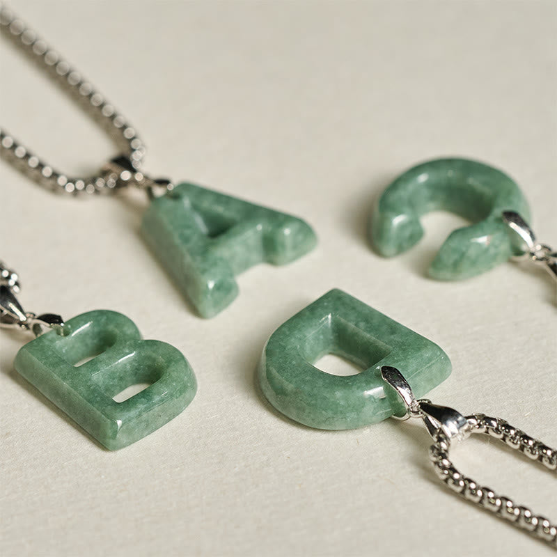 Nimara Ritual Natural A-Z Letter Jade Titanium Steel Wide Chain Prosperity Necklace Pendant