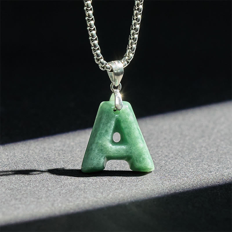 Nimara Ritual Natural A-Z Letter Jade Titanium Steel Wide Chain Prosperity Necklace Pendant