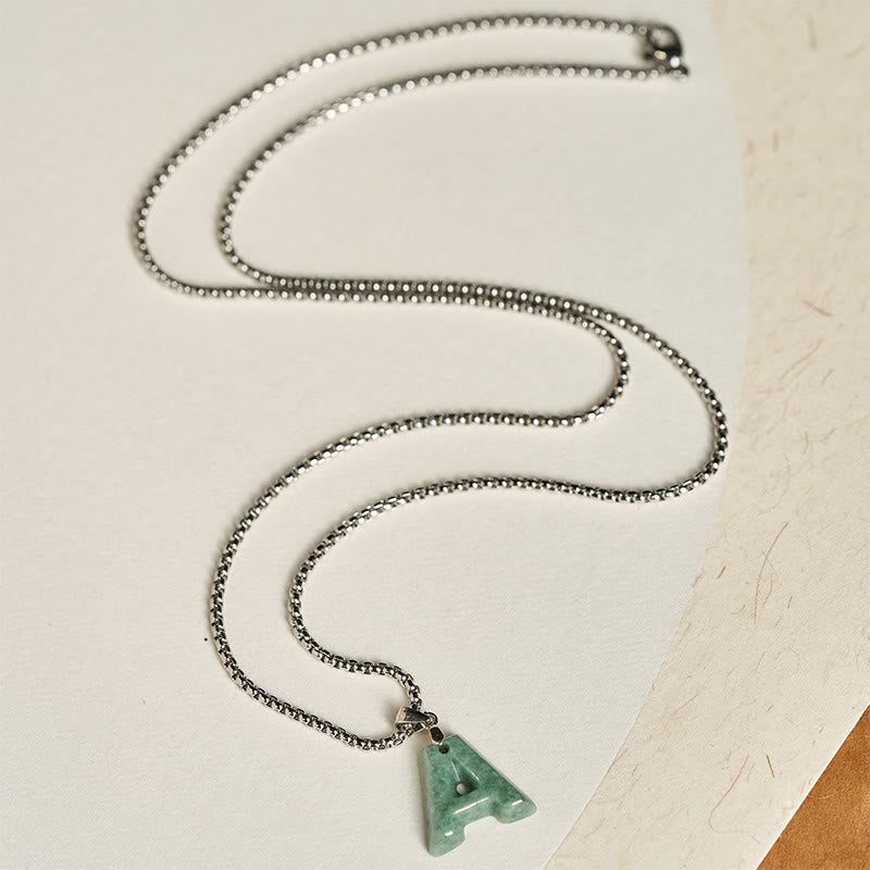 Nimara Ritual "May You Find Your Own Meaning" Natural A-Z Letter Jade Titanium Steel Chain Necklace Includes Gift Message Card