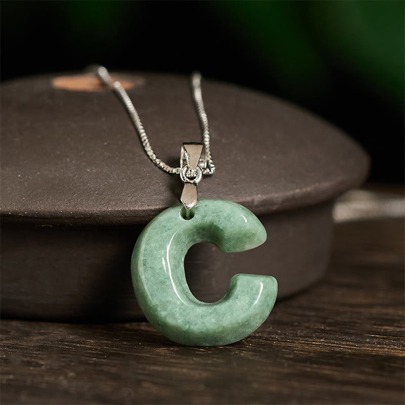 Nimara Ritual "May You Find Your Own Meaning" Natural A-Z Letter Jade 925 Sterling Silver Chain Necklace Includes Gift Message Card