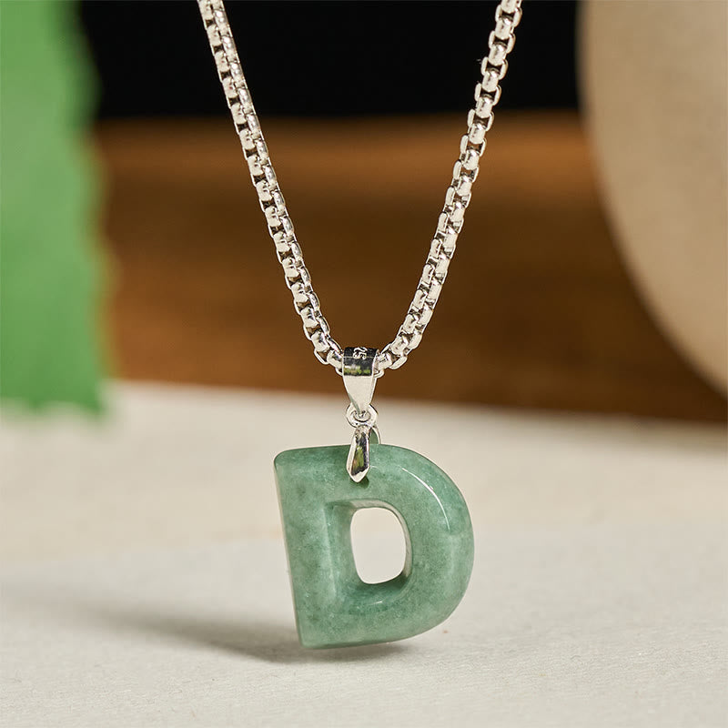 Nimara Ritual "May You Find Your Own Meaning" Natural A-Z Letter Jade Titanium Steel Chain Necklace Includes Gift Message Card