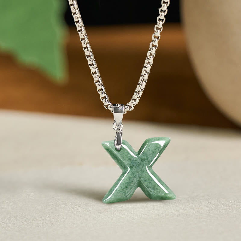 Nimara Ritual Natural A-Z Letter Jade Titanium Steel Wide Chain Prosperity Necklace Pendant