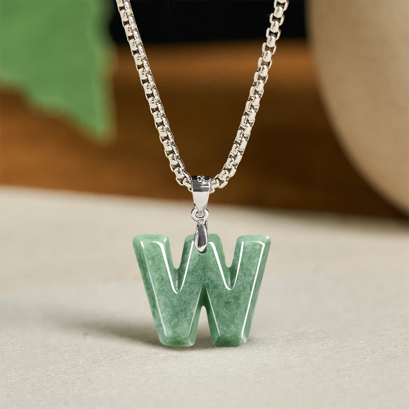 Nimara Ritual "May You Find Your Own Meaning" Natural A-Z Letter Jade Titanium Steel Chain Necklace Includes Gift Message Card