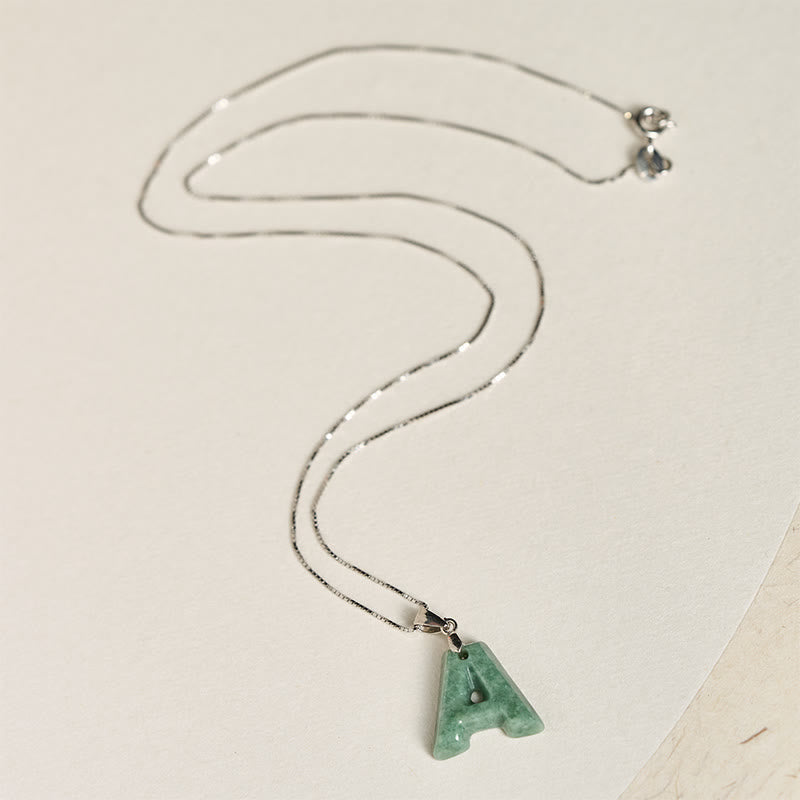 Nimara Ritual "May You Find Your Own Meaning" Natural A-Z Letter Jade 925 Sterling Silver Chain Necklace Includes Gift Message Card
