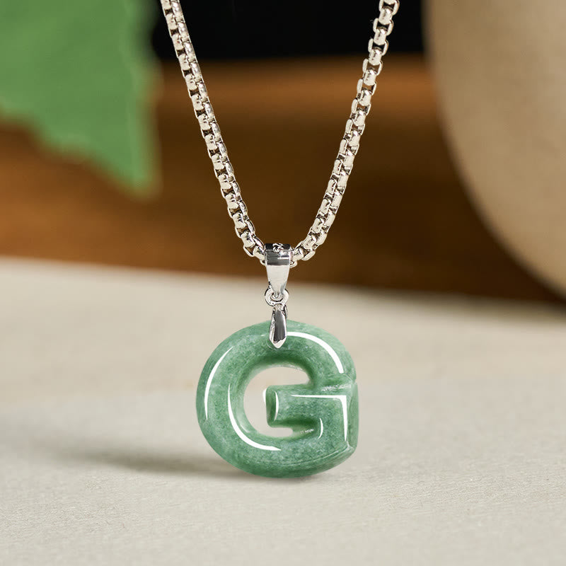 Nimara Ritual "May You Find Your Own Meaning" Natural A-Z Letter Jade Titanium Steel Chain Necklace Includes Gift Message Card