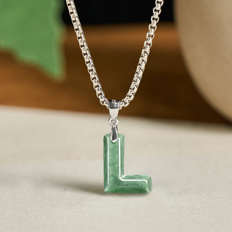 Nimara Ritual "May You Find Your Own Meaning" Natural A-Z Letter Jade Titanium Steel Chain Necklace Includes Gift Message Card