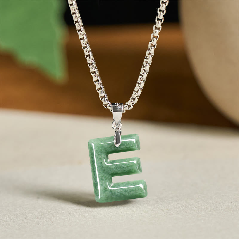 Nimara Ritual Natural A-Z Letter Jade Titanium Steel Wide Chain Prosperity Necklace Pendant
