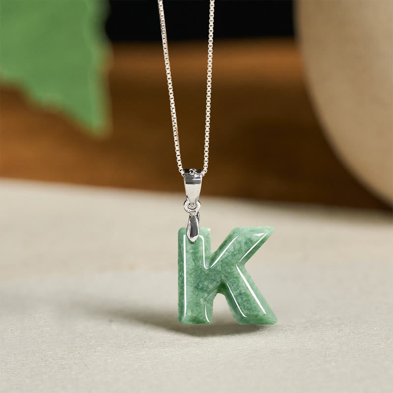 Nimara Ritual "May You Find Your Own Meaning" Natural A-Z Letter Jade Titanium Steel Chain Necklace Includes Gift Message Card
